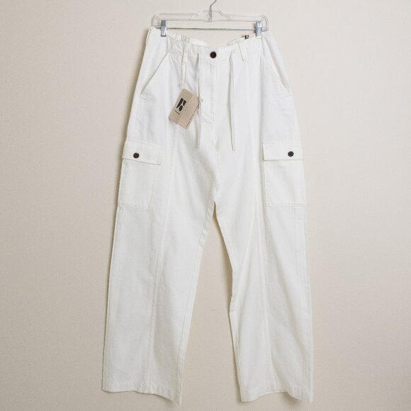 Frank & Oak Pants - Frank and Oak Wide Leg Cargo Utility Pants Cotton Lyocell The Annie Off White